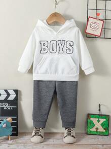 女嬰字母圖案袋鼠口袋連帽衫和運動褲