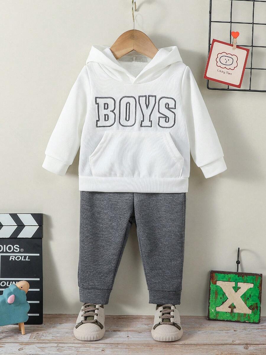 女嬰字母圖案袋鼠口袋連帽衫和運動褲