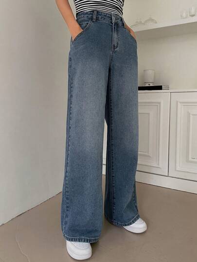 DAZY Jeans À La Taille Haute Avec Poches Obliques Et Jambes Larges