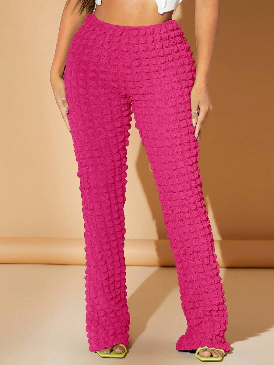 SHEIN SXY Pantalones de talle alto unicolor - Rosa Fucsia - Ver 1