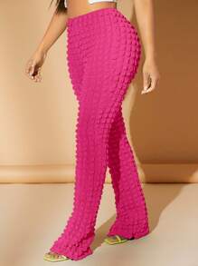 SHEIN SXY Pantalones de talle alto unicolor - Rosa Fucsia - Ver 4