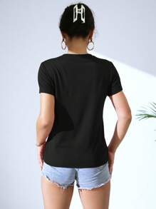 SHEIN LUNE Tropical And Slogan Graphic Tee - Black - View 2