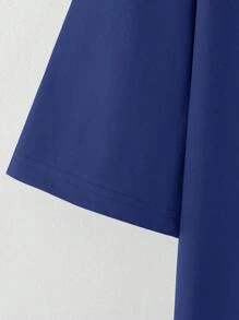 Manfinity Roughcore Hombres Camiseta de hombros caídos con estampado de letra - Azul Marino - Ver 3