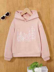 SHEIN Tween Girl Plant Print Drop Shoulder Sweatshirt - Multicolor - View 1