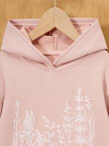 SHEIN Tween Girl Plant Print Drop Shoulder Sweatshirt - Multicolor - View 3