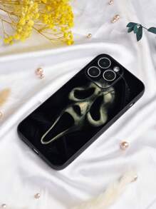 鬼脸万圣节趣味 1 件黑色惊悚脸部图案全覆盖保护性 Tpu 外壳，采用哑光纹理和直边设计，适用于 iPhone 7/8/11/12/13/14/15/X/Xr/Xs/Plus/Pro/Pro Max/Se2/Mini 系列，防尘防水 - 彩色 - 查看 2