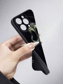 鬼脸万圣节趣味 1 件黑色惊悚脸部图案全覆盖保护性 Tpu 外壳，采用哑光纹理和直边设计，适用于 iPhone 7/8/11/12/13/14/15/X/Xr/Xs/Plus/Pro/Pro Max/Se2/Mini 系列，防尘防水 - 彩色 - 查看 4