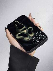 鬼脸万圣节趣味 1 件黑色惊悚脸部图案全覆盖保护性 Tpu 外壳，采用哑光纹理和直边设计，适用于 iPhone 7/8/11/12/13/14/15/X/Xr/Xs/Plus/Pro/Pro Max/Se2/Mini 系列，防尘防水 - 彩色 - 查看 5