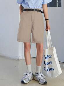 DAZY Slant Pocket Bermuda Shorts Without Belt - Camel - View 1