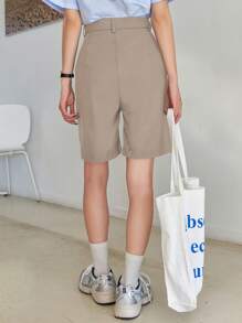 DAZY Slant Pocket Bermuda Shorts Without Belt - Camel - View 2