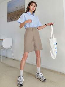 DAZY Slant Pocket Bermuda Shorts Without Belt - Camel - View 3