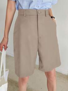 DAZY Slant Pocket Bermuda Shorts Without Belt - Camel - View 5