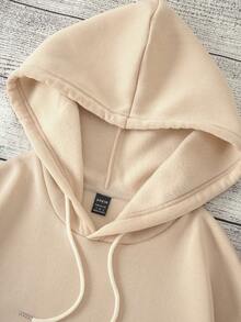 SHEIN LUNE Letter Graphic Kangaroo Pocket Drawstring Thermal Hoodie - Apricot - View 3