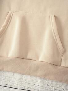SHEIN LUNE Letter Graphic Kangaroo Pocket Drawstring Thermal Hoodie - Apricot - View 5