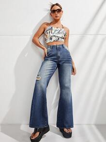 SHEIN ICON Rách Quần ống loe - Rửa tối - Xem 1