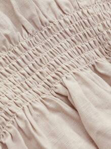 DAZY 纯色束带裹身无袖亚麻衬衫外出上衣 - 杏色 - 查看 6