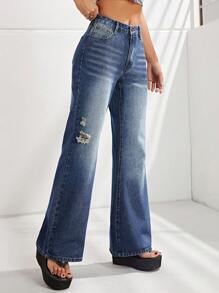 SHEIN ICON Rách Quần ống loe - Rửa tối - Xem 6