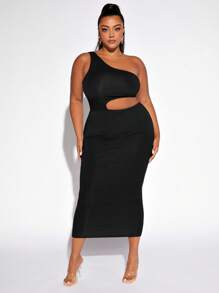 SHEIN SXY Plus One Shoulder Cut Out Waist Bodycon Dress