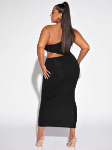 SHEIN SXY Plus One Shoulder Cut Out Waist Bodycon Dress