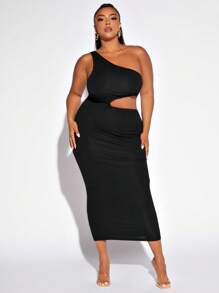 SHEIN SXY Plus One Shoulder Cut Out Waist Bodycon Dress