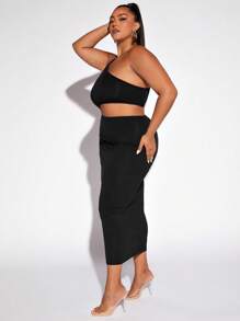 SHEIN SXY Plus One Shoulder Cut Out Waist Bodycon Dress