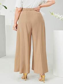 Modelyn 大碼素色闊腿褲 - 卡其色 - 查看 2