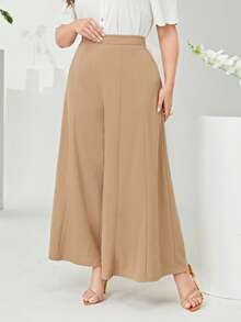 Modelyn 大碼素色闊腿褲 - 卡其色 - 查看 3