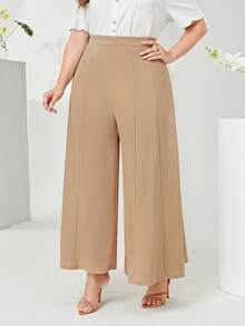 Modelyn 大碼素色闊腿褲 - 卡其色 - 查看 6