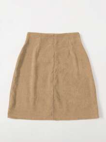 SHEIN Clasi Split Hem Zipper Back Skirt - Khaki - View 2