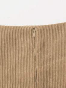 SHEIN Clasi Split Hem Zipper Back Skirt - Khaki - View 3