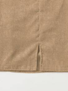 SHEIN Clasi Split Hem Zipper Back Skirt - Khaki - View 4
