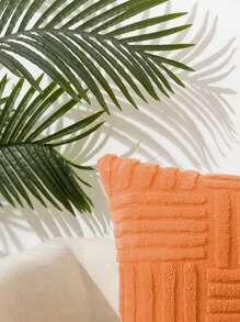 1pc Geometric Tufted Cushion Cover Without Filler, Minimalist Fabric Decorative Throw Pillow Cover For Home - Orange - View 3