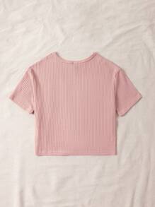 1入組字母貼布扭結下擺T恤 - 藕粉色 - 查看 2