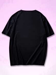 ROMWE MEN Anime Hombres Camiseta con letra con estampado de figura - Negro - Ver 2