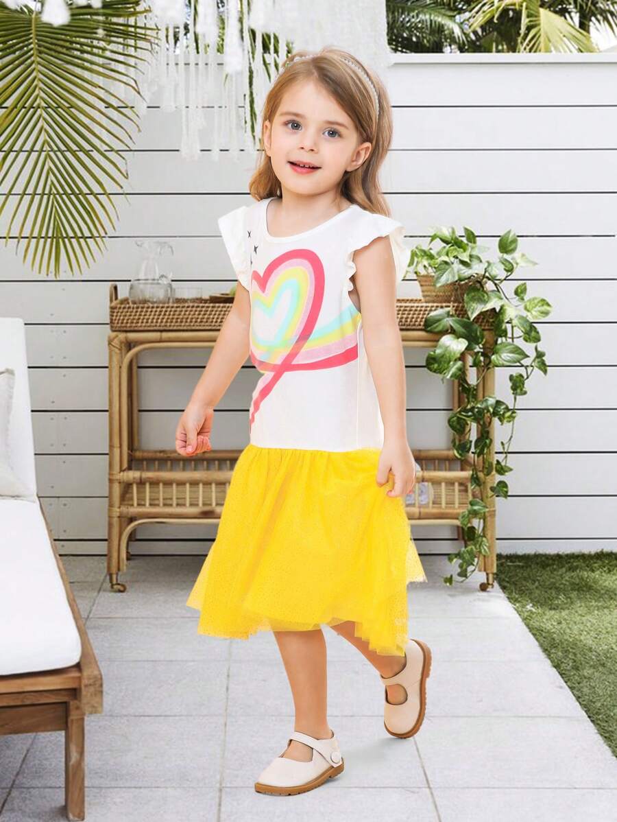 Petite fille Robe à imprimé cœur à volants à maille