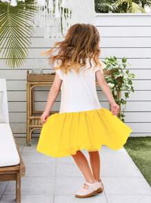 Petite fille Robe à imprimé cœur à volants à maille - Multicolore - Voir 3