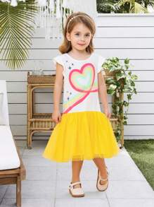 Petite fille Robe à imprimé cœur à volants à maille - Multicolore - Voir 5