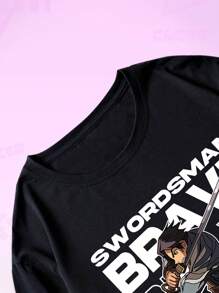 ROMWE MEN Anime Hombres Camiseta con letra con estampado de figura - Negro - Ver 7