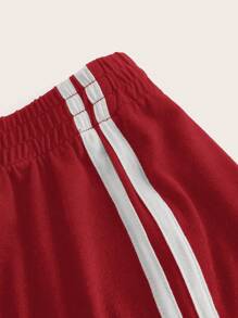 SHEIN EZwear Striped Side Track Shorts - Red - View 4