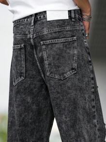 GALLERY FADE 男士字母圖案破洞直筒牛仔褲 - 深灰色 - 查看 8