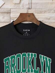 男士字母圖案T恤 - 黑色 - 查看 5