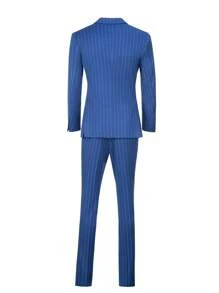 Men 3pcs Striped Double Breasted Suit Set Without Shirt - Royal Blue - View 2