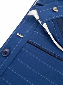 Men 3pcs Striped Double Breasted Suit Set Without Shirt - Royal Blue - View 7