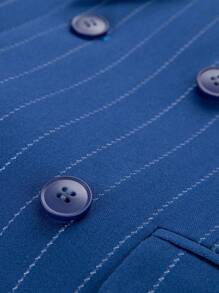 Men 3pcs Striped Double Breasted Suit Set Without Shirt - Royal Blue - View 8