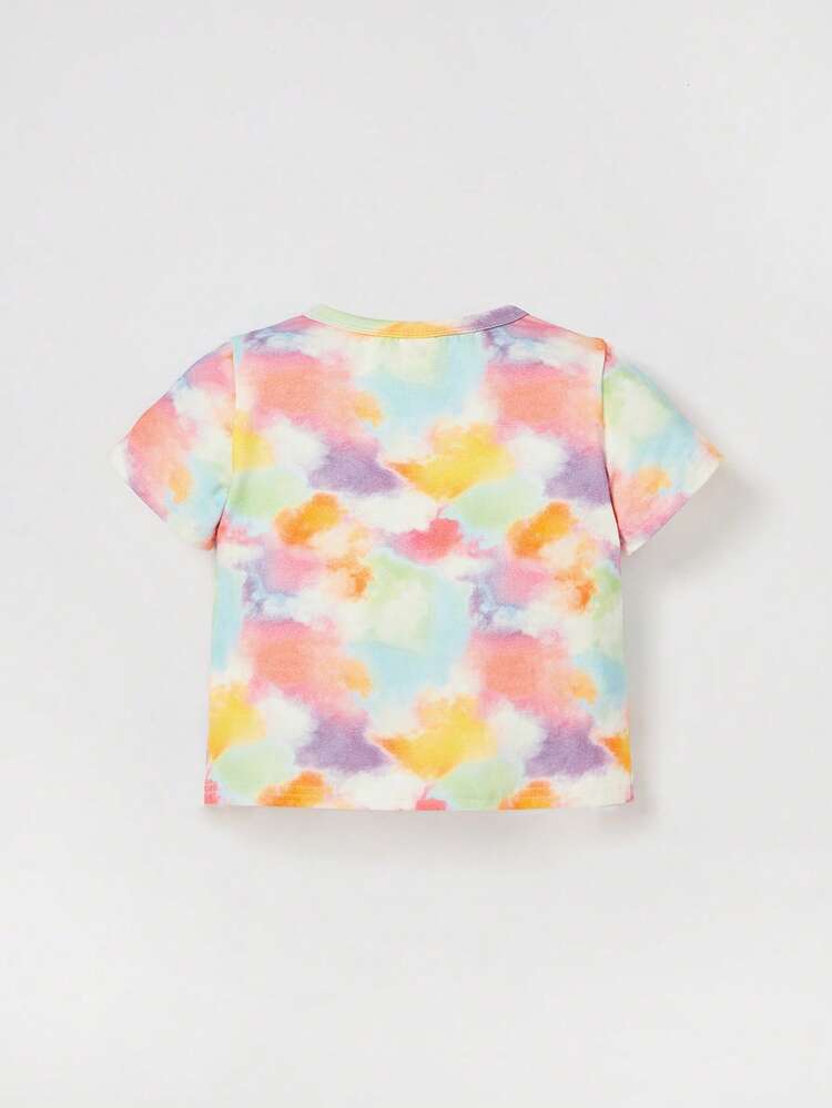 Baby Girl Tie Dye Coconut Tree & Letter Graphic Tee