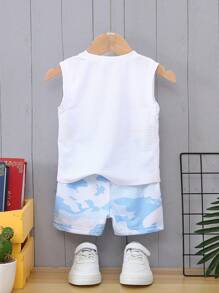Baby Boy Camo Print Tank Top & Shorts - Blue and White - View 2
