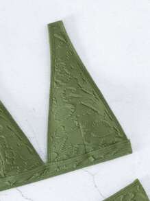 素色高腰比基尼泳裝 - 綠色 - 查看 4