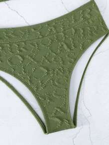 素色高腰比基尼泳裝 - 綠色 - 查看 5