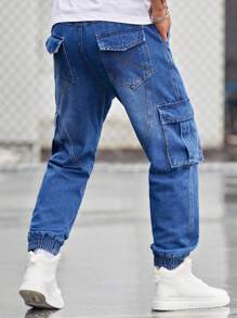 Manfinity Lỏng lẻo phù hợp Nam Quần jean chở hàng Với Flap túi , Bên Eo dây rút - Rửa trung bình - Xem 6