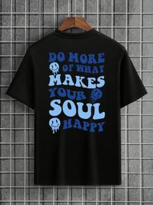 Manfinity Dauomo Men Slogan & Cartoon Graphic Tee - Black - View 1